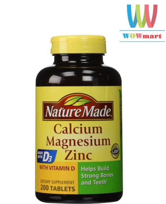 Thuốc bổ tăng cường Canxi, Magie và Kẽm Nature Made® Calcium Magnesium Zinc 200 viên
