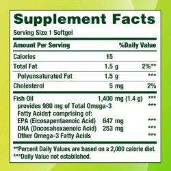 Viên uống dầu cá trợ tim, sáng mắt Nature's Bounty Fish Oil 1400mg 130 Softgels 13 natures-bounty-fish-oil-130-count-supplement