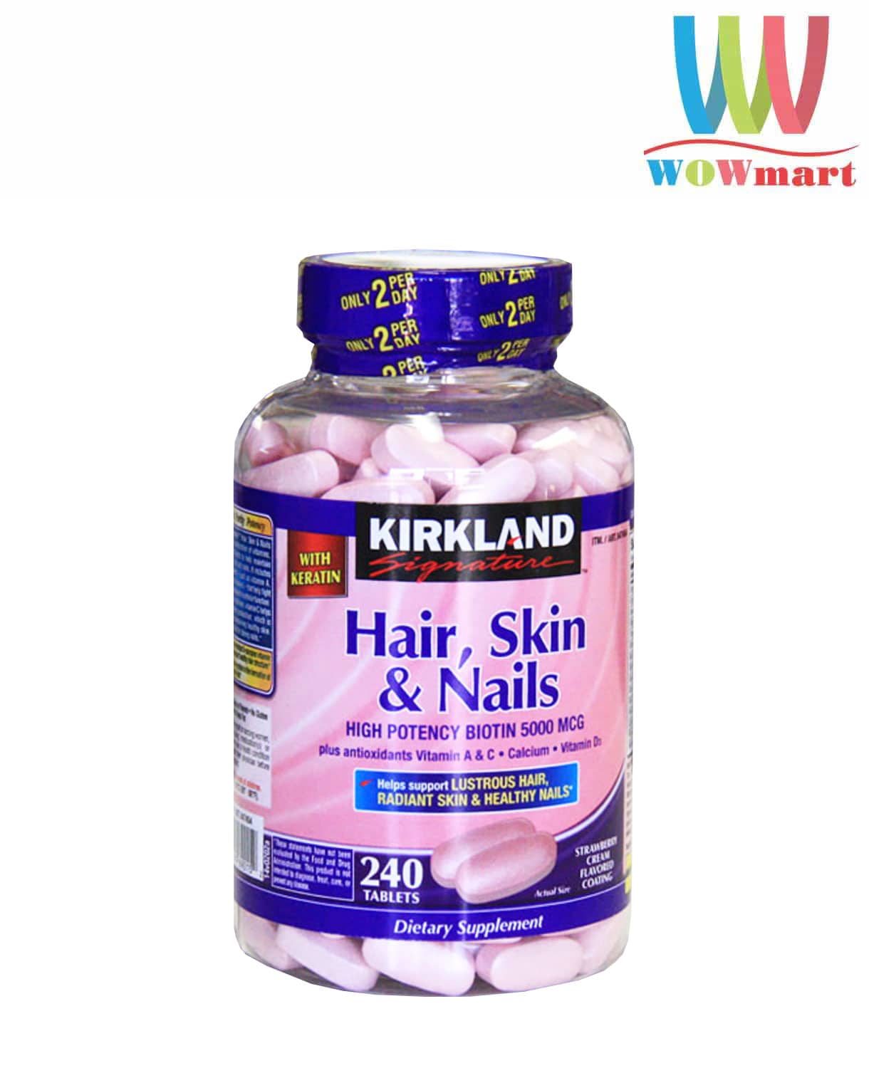 Viên uống làm đẹp da tóc và móng Kirkland Signature Hair Skin & Nails 240  viên – Wowmart VN | 100% hàng ngoại nhập