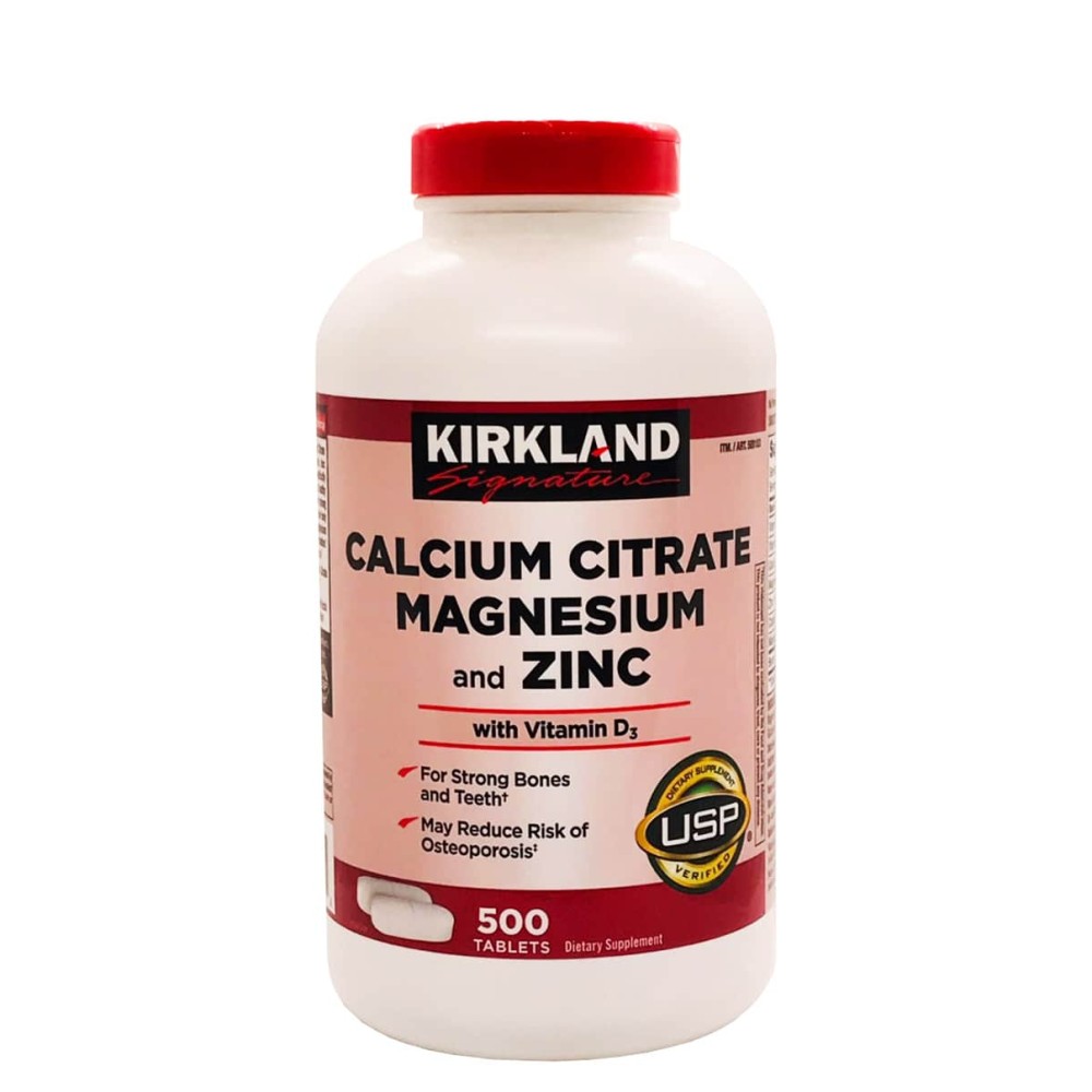 Chắc răng, khỏe xương và cơ bắp Kirkland Signature Calcium Citrate Magnesium and Zinc 500mg 500 viên