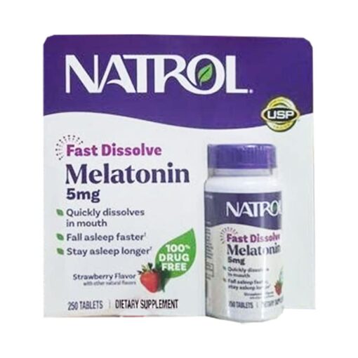 Viên ngậm giúp ngủ ngon Natrol Melatonin 5mg (Vị dâu) 250 viên