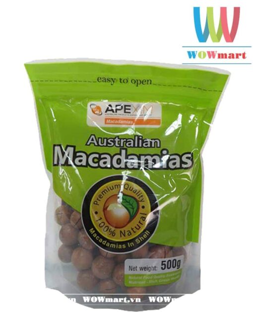 Hạt mắc ca nứt vỏ Úc Apexim Australian Macadamias 500g