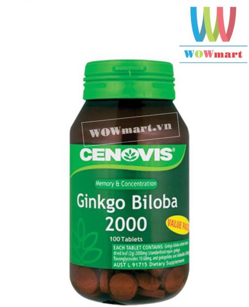 Viên uống bổ não tăng cường trí nhớ Cenovis Ginkgo Biloba 2000mg 100 viên