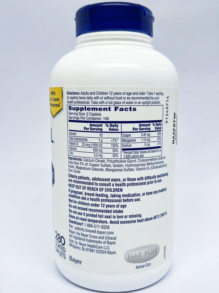 Viên uống bổ sung Canxi Citracal Calcium Citrate Maximum Plus D3 280 Caplets - Ảnh 3