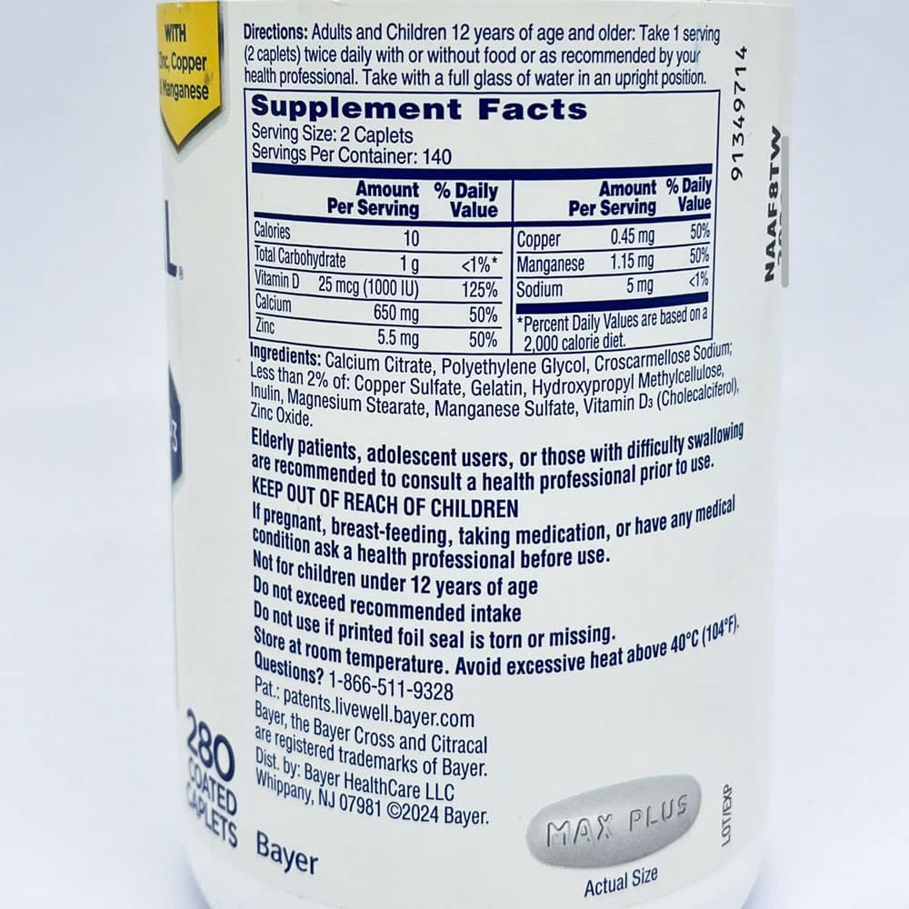 Viên uống bổ sung Canxi Citracal Calcium Citrate Maximum Plus D3 280 Caplets - Ảnh 6