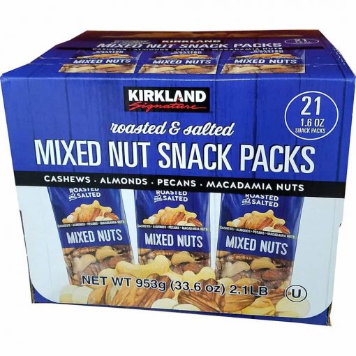 Bánh Snack rang muối Kirkland Signature Mixed Nuts Snack Packs 953g của Mỹ