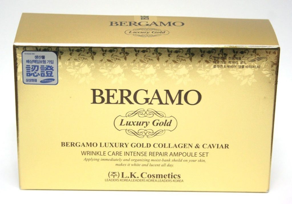 Serum dưỡng da căng mịn từ Collagen và trứng cá muối Bergamo Luxury Gold Collagen &amp; Caviar Hàn Quốc set 4 lọ x 13ml