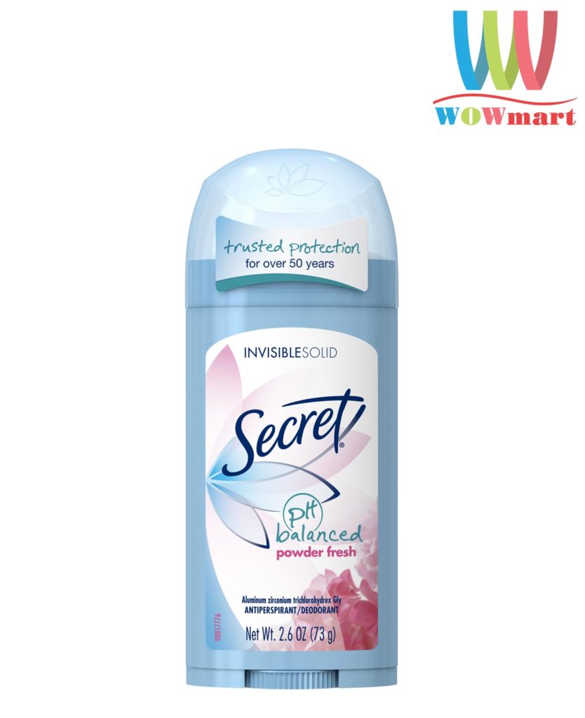 Lăn khử mùi Secret dạng sáp cân bằng độ PH Secret Invisible Solid PH Balanced Powder fresh 73g