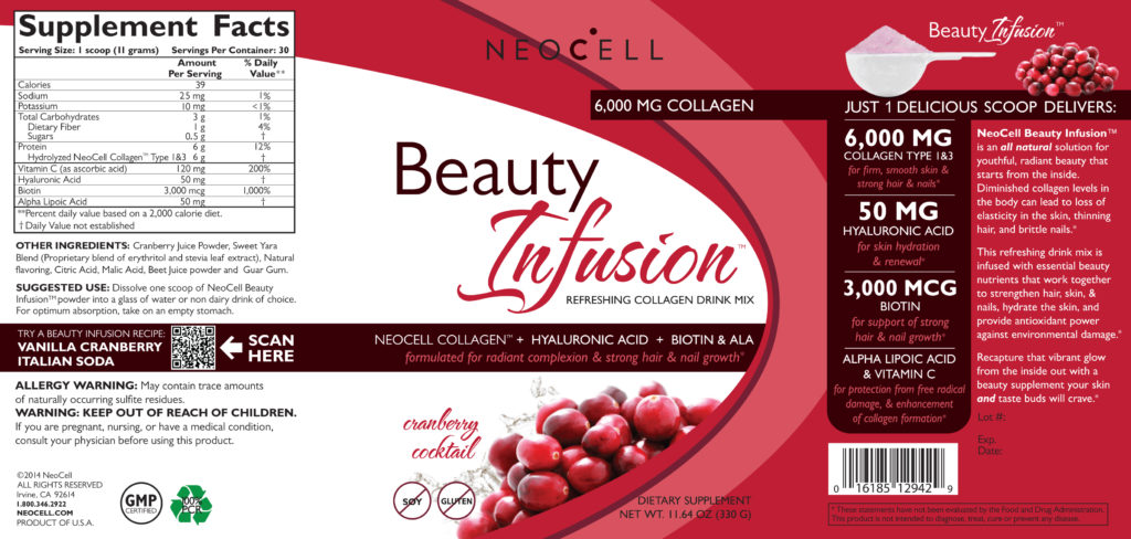 Bột bổ sung collagen từ trái Nam Việt Quốc NeoCell Beauty Infusion Cranberry Blast 6000mg 450g