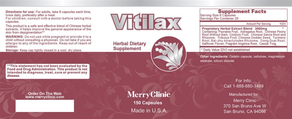 Viên uống thảo dược tái tạo da Vitilax Herbal Capsule for Vitiligo 150 viên