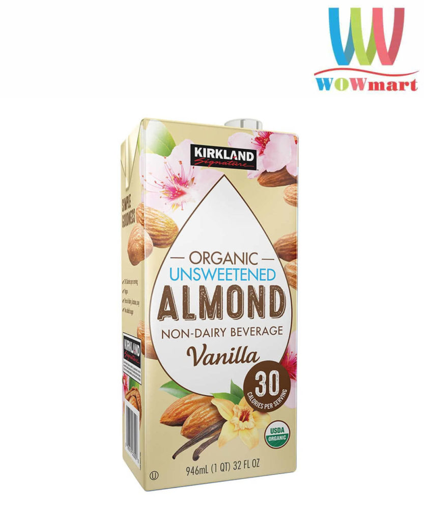 Sữa hạnh nhân Kirkland Signature Organic Unsweetened Almond Vanilla 946ml x 6 hộp
