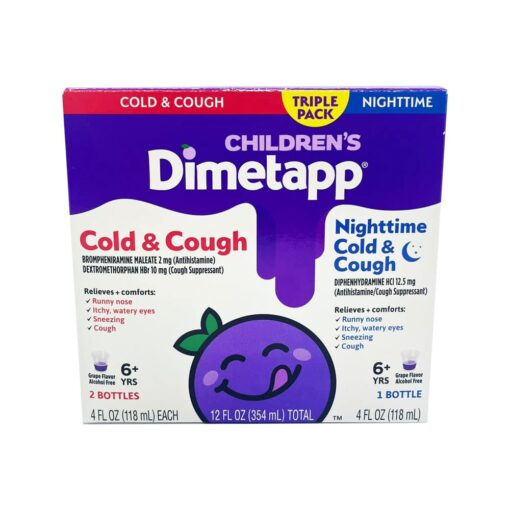Siro giảm cảm cúm, ho cho trẻ em Dimetapp Children's Cold & Cough Day & Night 118ml x 3 chai