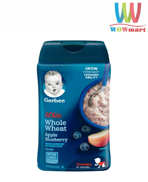 Bột ăn dặm Gerber Lil' Bits Whole Wheat Apple Blueberry 227g vị táo việt quất