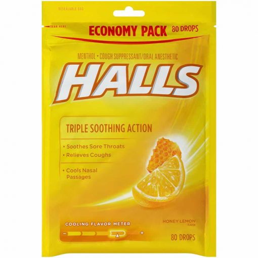 Kẹo Halls trị ho, thông cổ Halls Triple Soothing Action Honey Lemon 160 viên