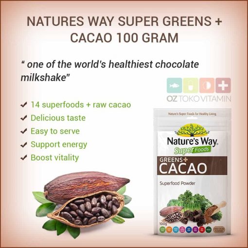 Bột rau củ quả ca cao Nature's Way Super Greens Cacao 100g