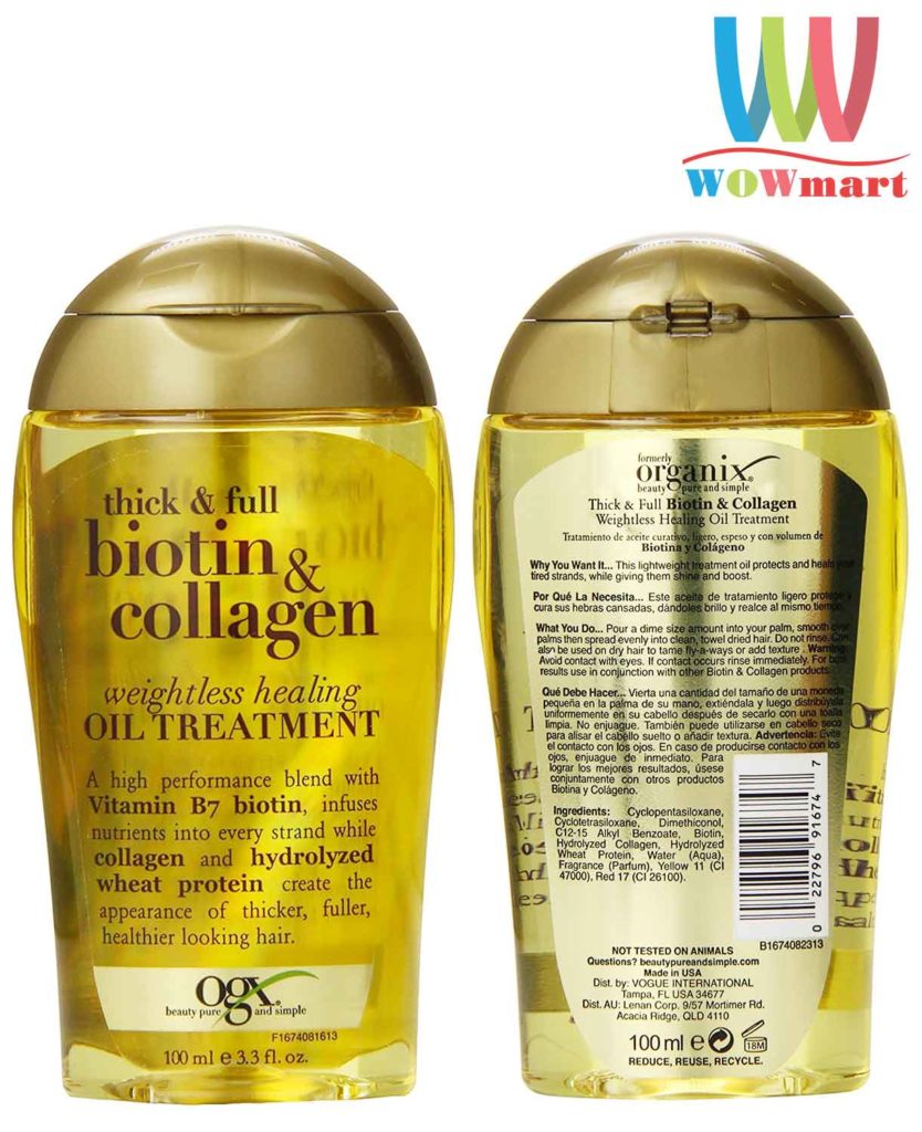 Dầu dưỡng phục hồi tóc hư tổn OGX Biotin Collagen Oil Treatment 100ml