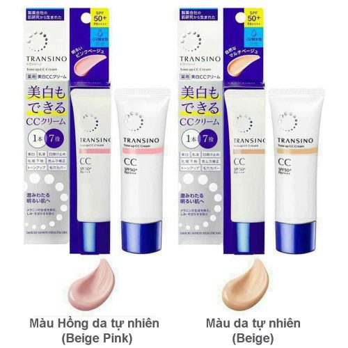 Kem trang điểm chống nắng nâng tone Transino Tone Up CC Cream SPF50 30g (Màu Beige) 15 kem trang diem duong trang da transino whitening cc cream spf50 30g 200524 kc