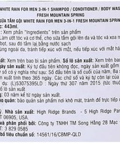 Sữa tắm gội xả cho nam White Rain Men 3 in 1 Fresh Mountain Spring 443ml