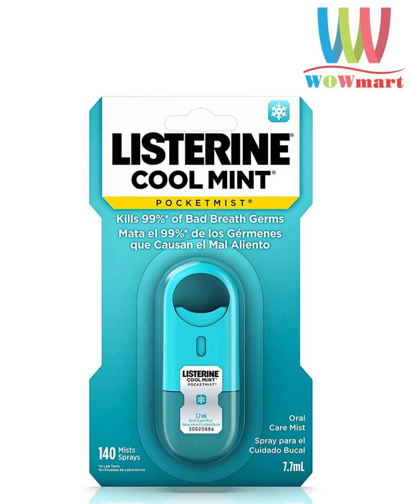 Xịt thơm miệng Listerine Cool Mint Pocketmist 7.7ml (Xịt xanh dương)