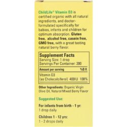 Siro bổ sung Vitamin D3 hữu cơ ChildLife Organic Vitamin D3 400IU 10ml 6 siro bo sung vitamin d3 huu co childlife organic vitamin d3 400iu 10ml a