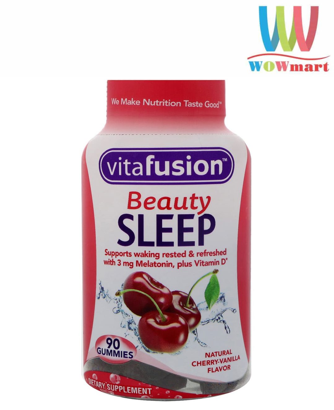 Kẹo dẻo hỗ trợ giấc ngủ ngon Vitafusion Beauty Sleep vị Cherry Vanilla 90 viên