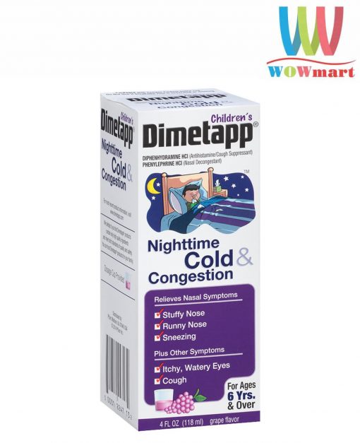Siro trị cảm cúm, ho cho trẻ em Dimetapp Children's Nighttime Cold & Congestion 118ml
