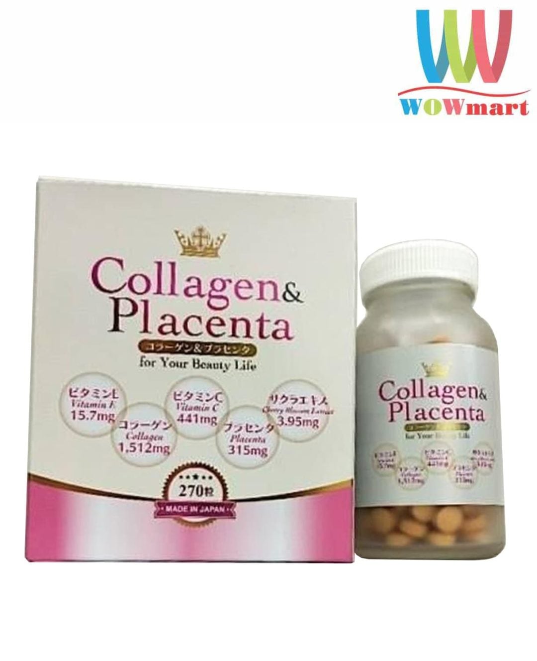 Viên uống Collagen trắng da 5 in 1 Collagen &amp; Placenta Nhật Bản 270 viên