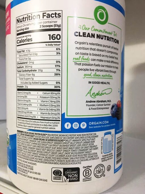 bot dinh duong orgain organic protein superfoods 1224g huong vani 161224 kd