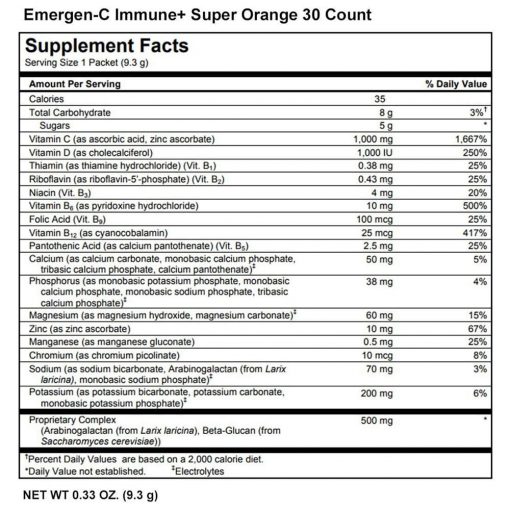 Bột sủi C tăng đề kháng Emergen-C Immune Plus Super Orange 30 gói