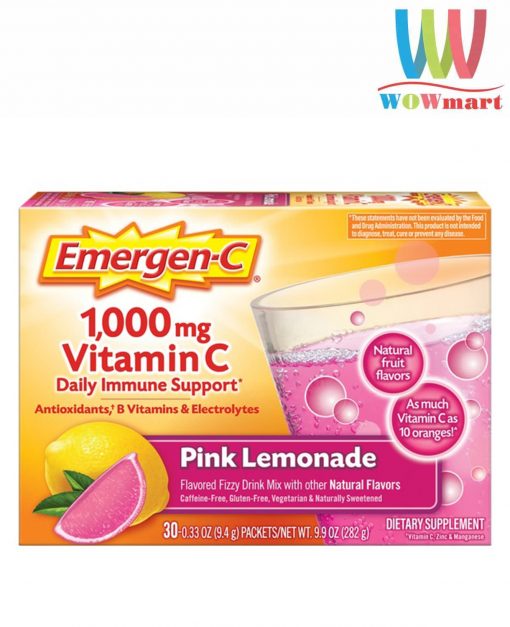 Bột sủi C tăng đề kháng Emergen-C Pink Lemonade Vitamin C 1000mg 30 gói