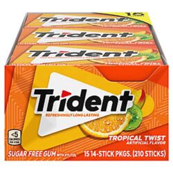Sing gum Mỹ không đường Trident Tropical Twist 14 Sticks x15 Pack (Vị cam) 5 keo gum khong duong trident tropical twist 14 mieng x 15 goi 271023 ka