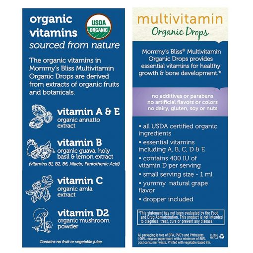 Vitamin hữu cơ cho bé từ 2 tháng Mommy’s Bliss Multivitamin Organic Drops 30ml