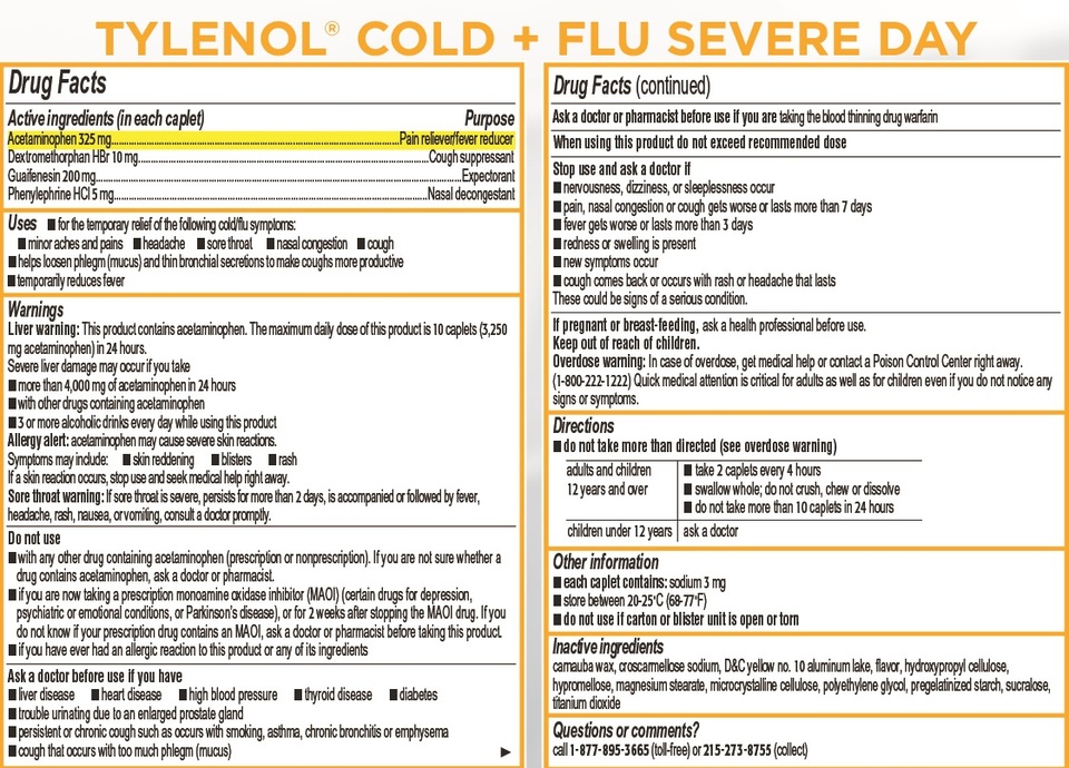 Trị cảm lạnh và cúm Tylenol Cold & Flu Severe Day 16 Caplets & Night 8 Caplets