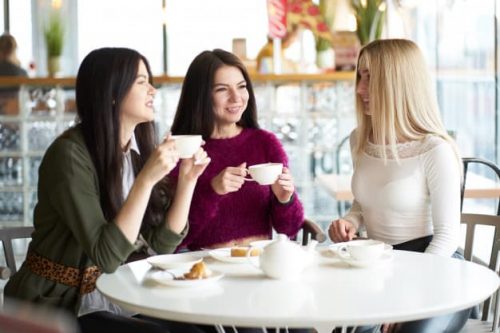 women healthy woman girlfriends have talk cafe during teatime