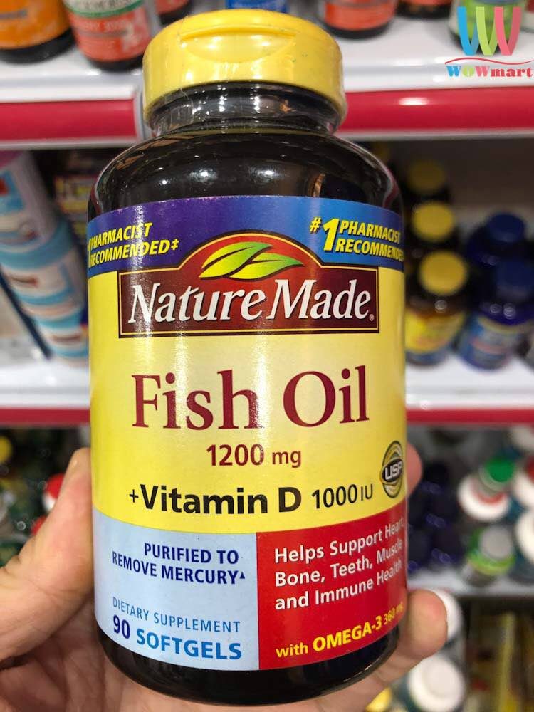 Dầu cá + Vitamin D Nature Made Fish Oil 1200mg + Vitamin D 1000 I.U 90 viên