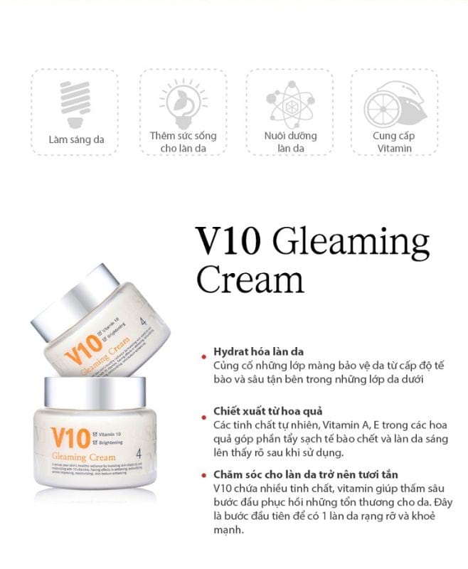 Kem dưỡng trắng da V10 Gleaming Cream Skinaz Hàn Quốc 100ml