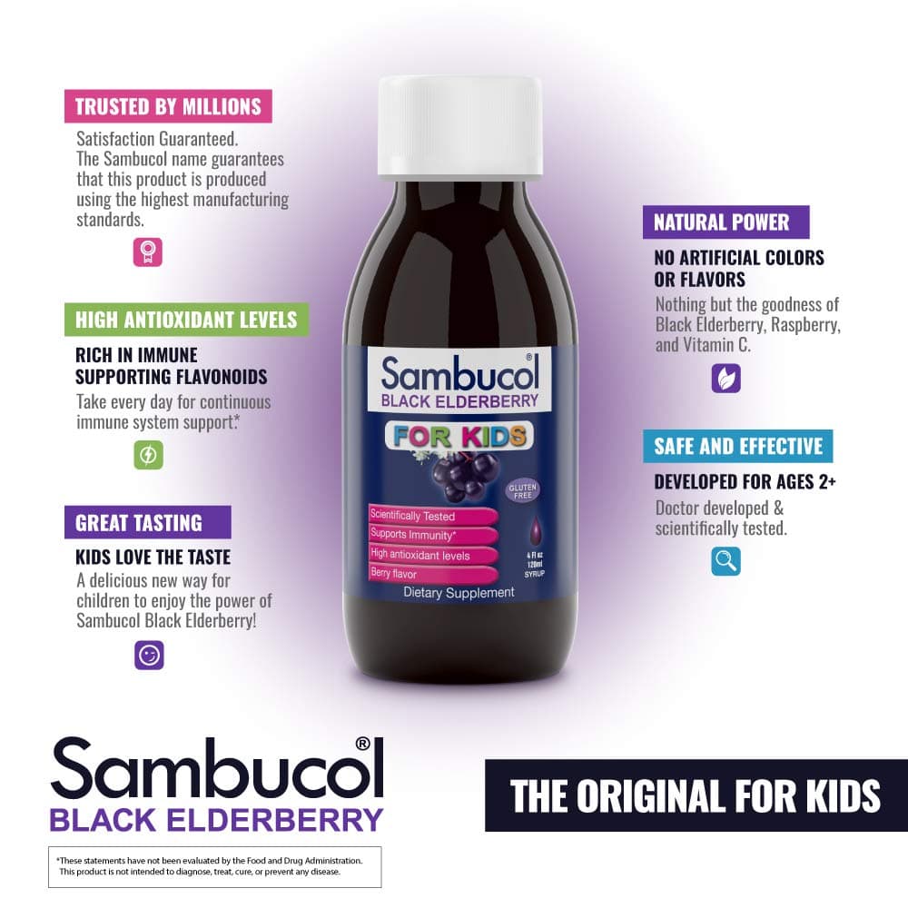 Siro cho bé SAMBUCOL Black Elderberry từ 2 tuổi trở lên 120ml