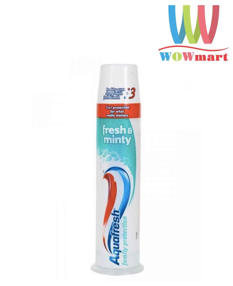 Kem đánh răng Aquafresh Pump Toothpaste – Fresh &amp; Minty – Family Triple Protection 100ml