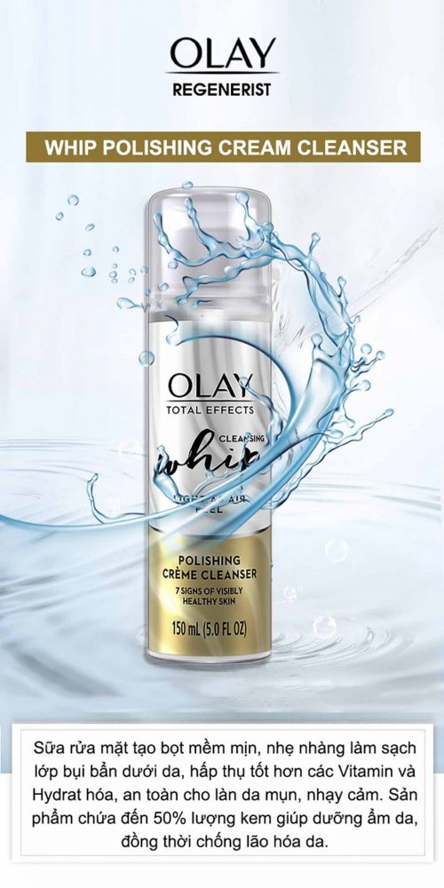 Sữa rửa mặt tạo bọt Olay Total Effects Cleansing Whip Facial Cleanser 150ml
