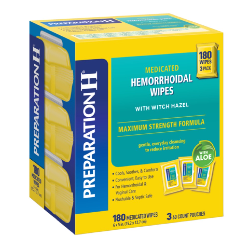 PREPARATION H MEDICATED WIPES WITH WITCH HAZEL 180 MEDICATED