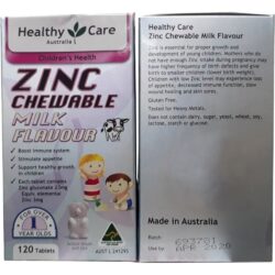 Viên kẹo nhai vị sữa bổ sung kẽm cho trẻ Healthy Care Zinc Chewable 120 viên 6 vien keo nhai vi sua bo sung kem cho tre healthy care zinc chewable 120 vien a