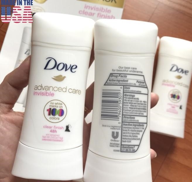 Lăn khử mùi chứa kem dưỡng ẩm Dove Advanced Care 100 Colors Clear Finish 74g x4
