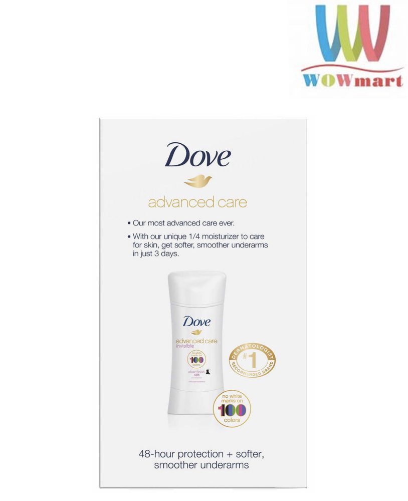 Lăn khử mùi chứa kem dưỡng ẩm Dove Advanced Care 100 Colors Clear Finish 74g
