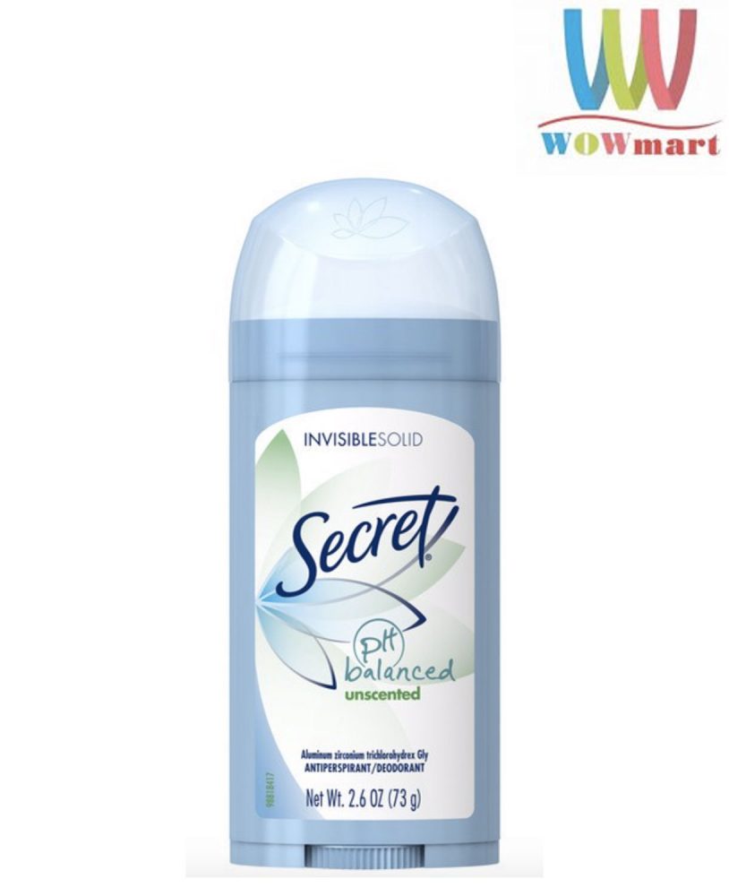 Lăn khử mùi sáp Secret PH Balanced Unscented Invisible Solid 73g