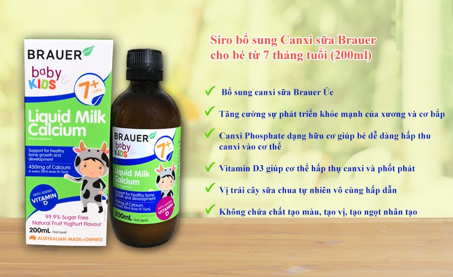 Bổ sung sữa canxi cho trẻ 7+ Brauer Liquid Milk Calcium 200ml