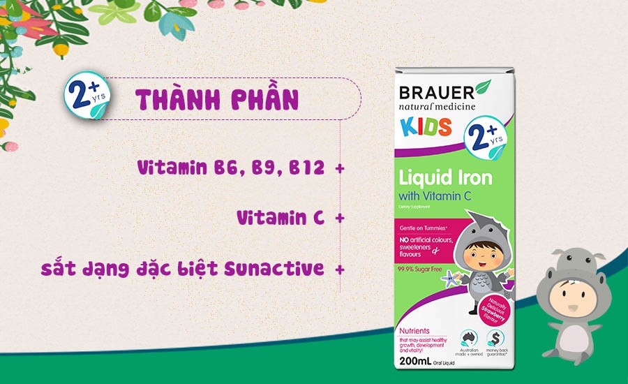 Bổ sung Vitamin C + Sắt cho bé 2+ Brauer Liquid Iron 200ml