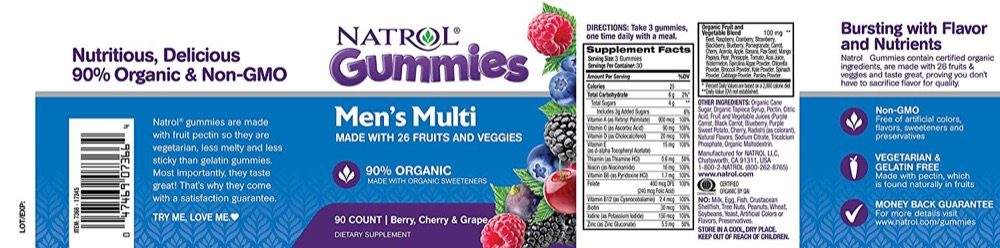 kẹo dẻo đa Vitamin cho Nam Natrol Gummies Multi 90 viên