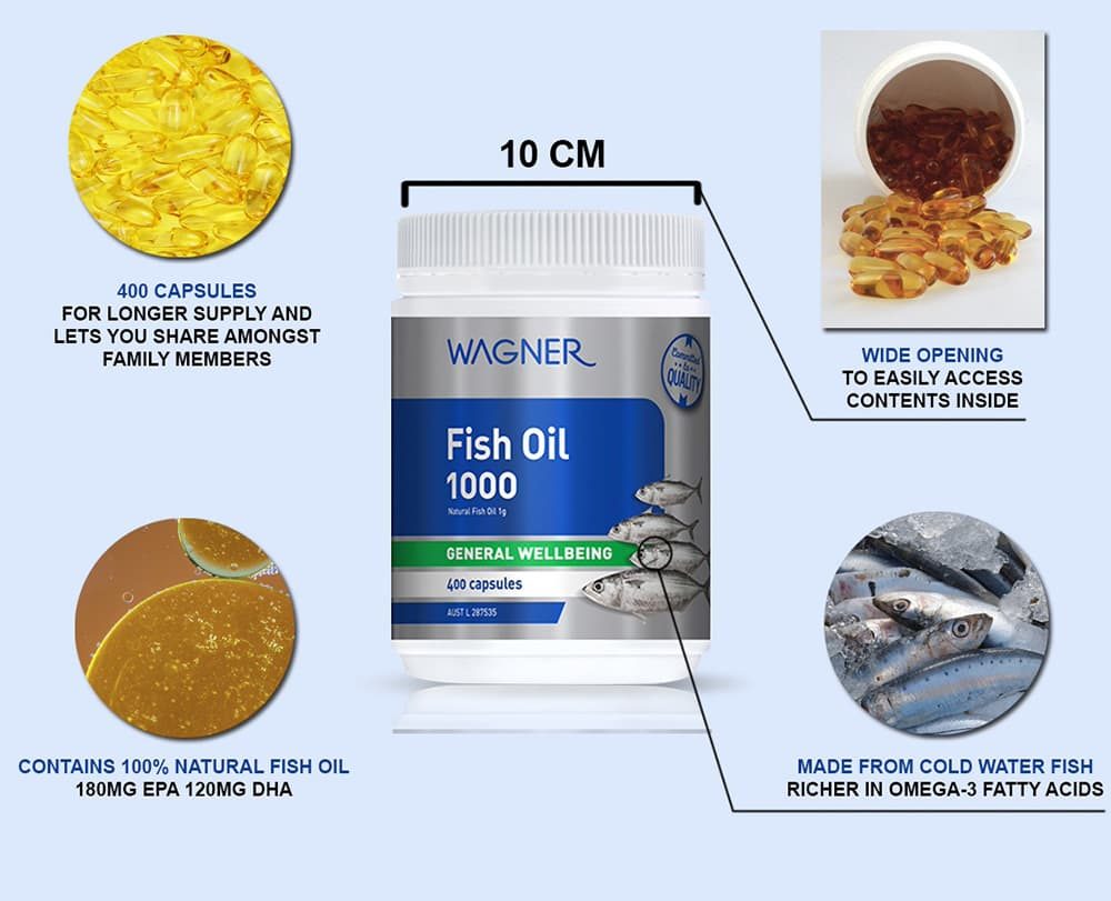 Viên uống dầu cá Wagner Fish Oil 1000 General Wellbeing 400 viên