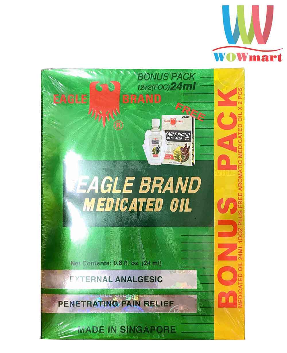 Dầu Gió Xanh Con Ó Của Mỹ Eagle Brand Medicated Oil One Dozen (Lốc 24Ml X12  Chai +Bonus 2 Chai Dầu Trắng) – Wowmart Vn | 100% Hàng Ngoại Nhập