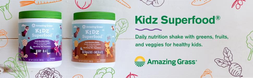 Bột dinh dưỡng hữu cơ Amazing Grass cho bé Amazing Grass Kidz Superfood 180g vị dâu
